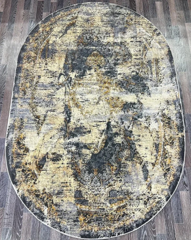 Ковер турецкий A2074A Lisa (Полиэстер, желтый, серый) овальный